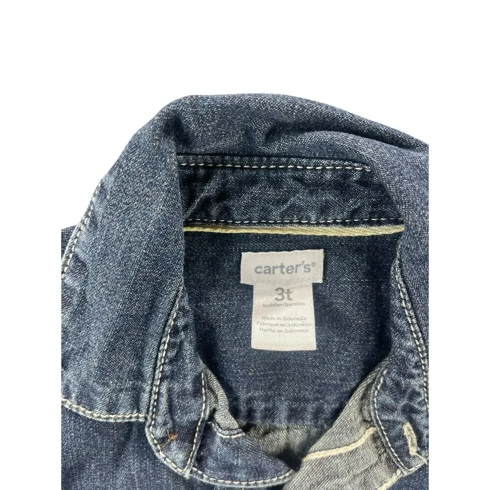 Carters Boys Blue Denim Long Sleeve Button Down Shirt Size 3T Toddler